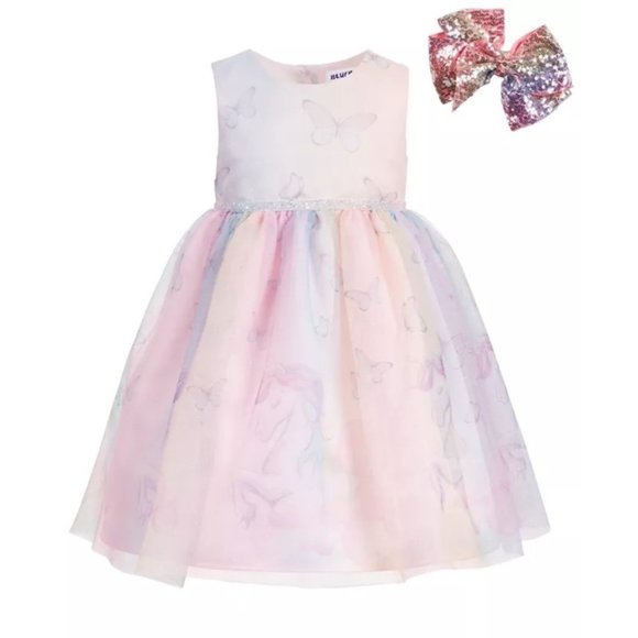 Blueberi Boulevard Other - NWT Blueberi Boulevard Toddler Girls Unicorn & Butterfly Dress, Matching Bow, 3T